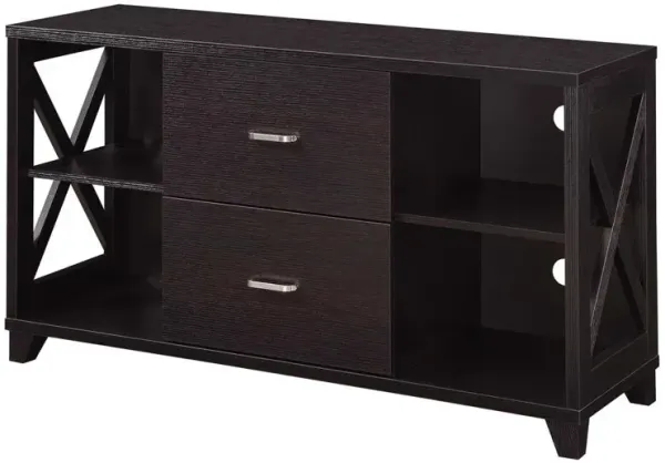 Convenience Concepts Oxford Deluxe 2 Drawer TV Stand with Shelves for TVs up to 55 Inches, Brown