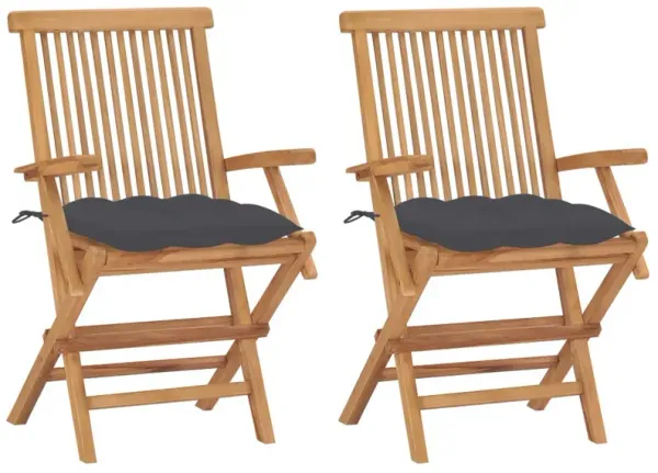 Outdoor Accent Chair Set of 2, Folding Design, Gray, Brown Teak Wood - Benzara