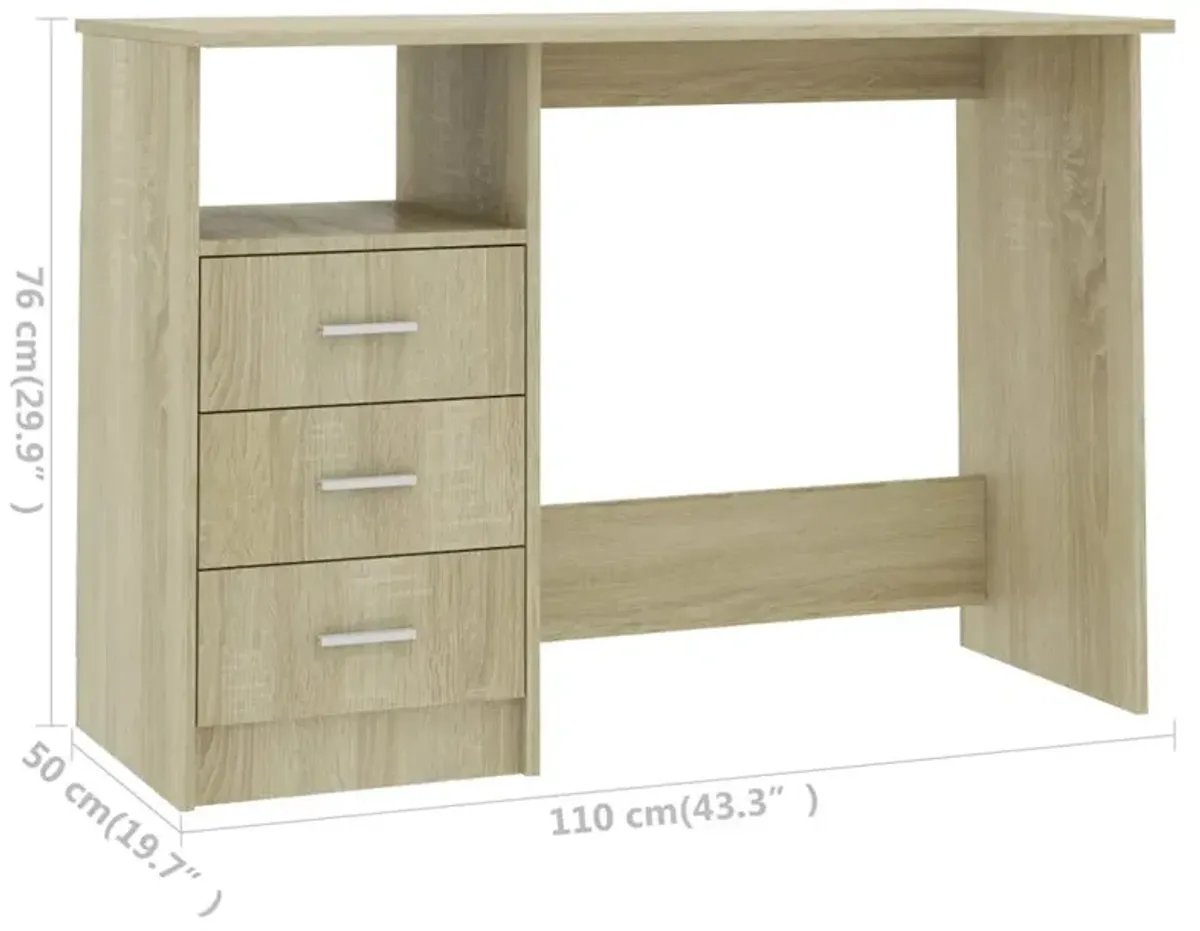 vidaXL Desk with Drawers Sonoma Oak 43.3"x19.6"x29.9" Chipboard