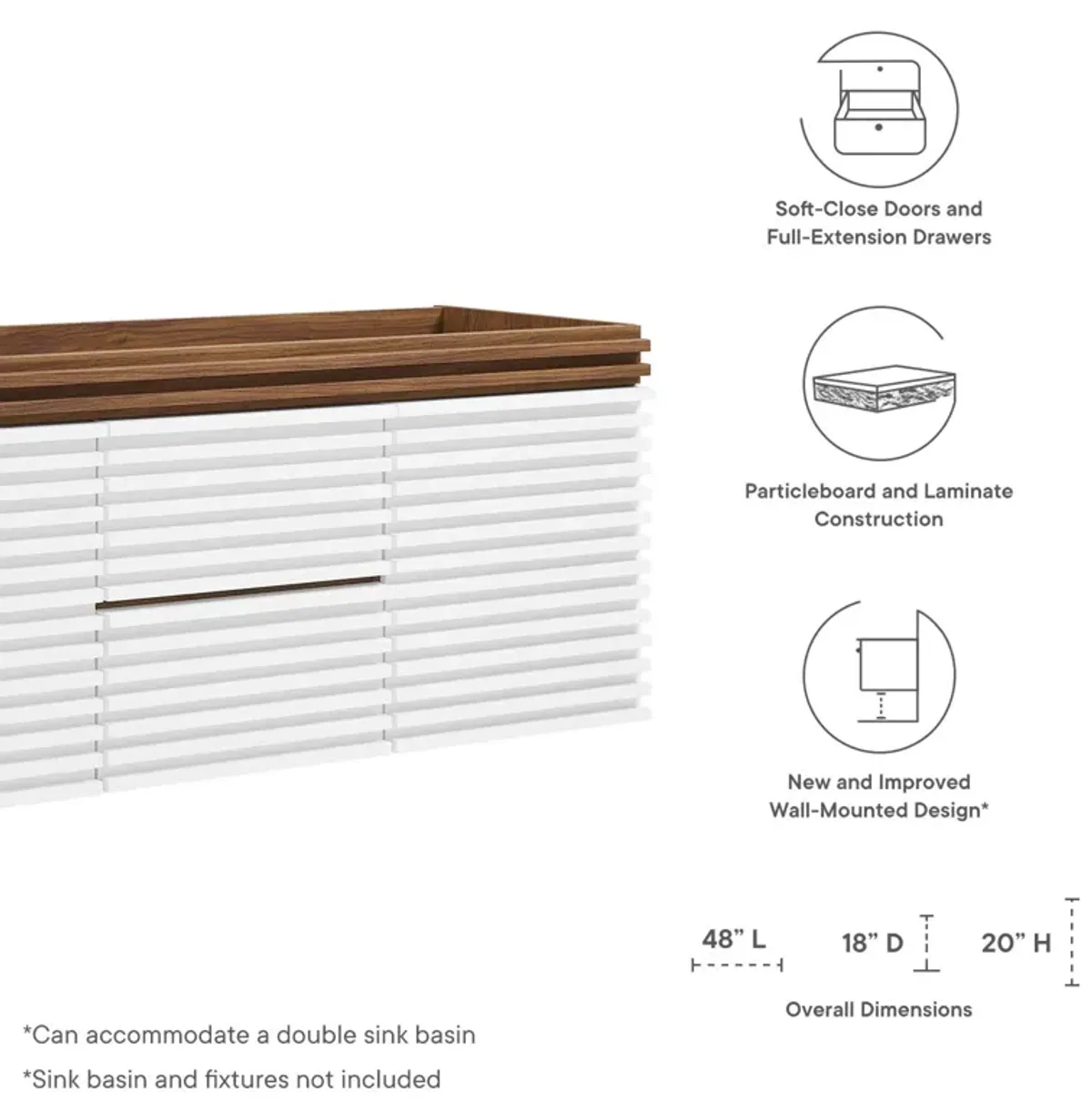 Render 48" Wall-Mount Bathroom Vanity Cabinet