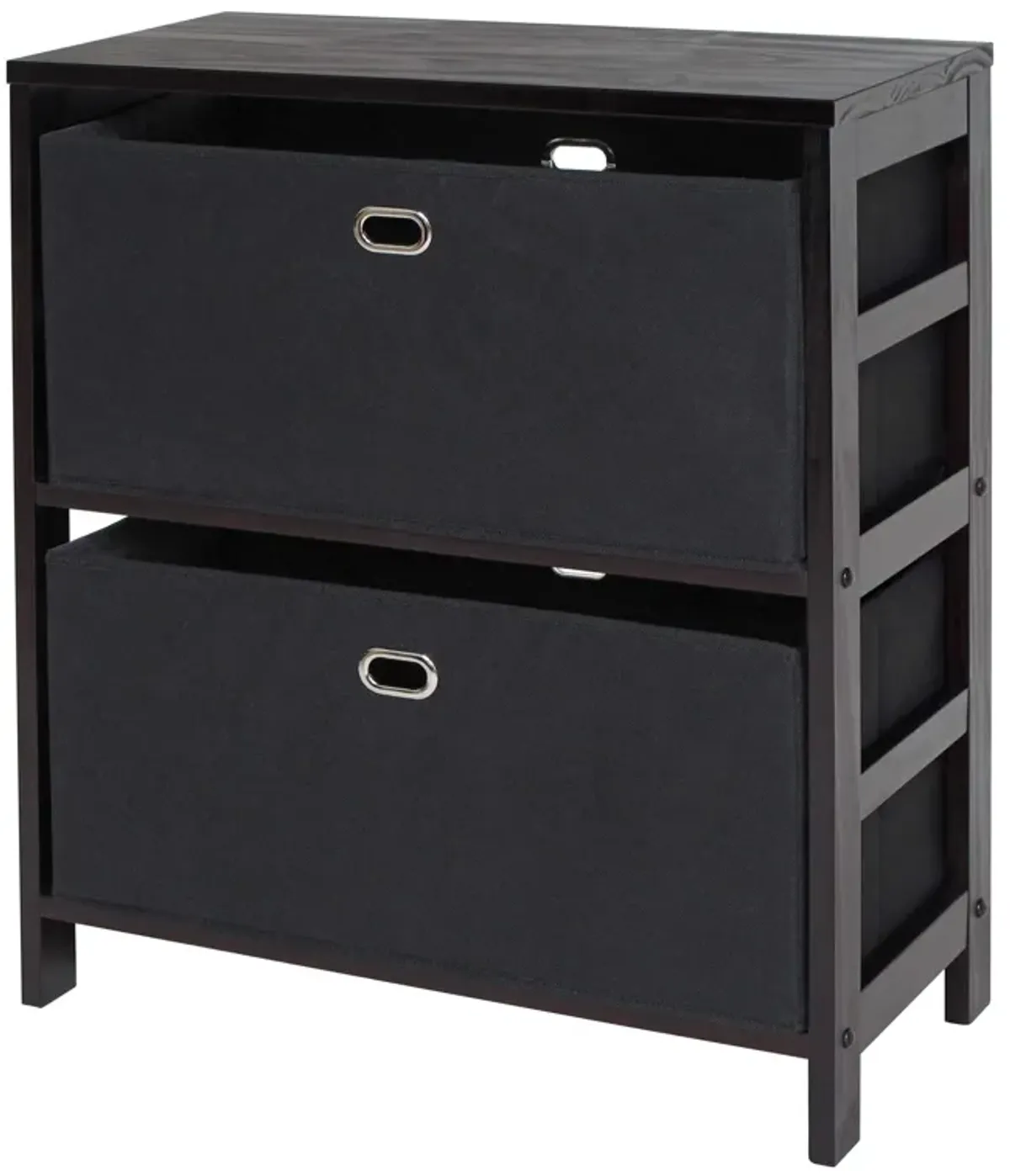 Torino 3-Pc Storage Shelf with 2 Foldable Fabric Baskets, Espresso and Black