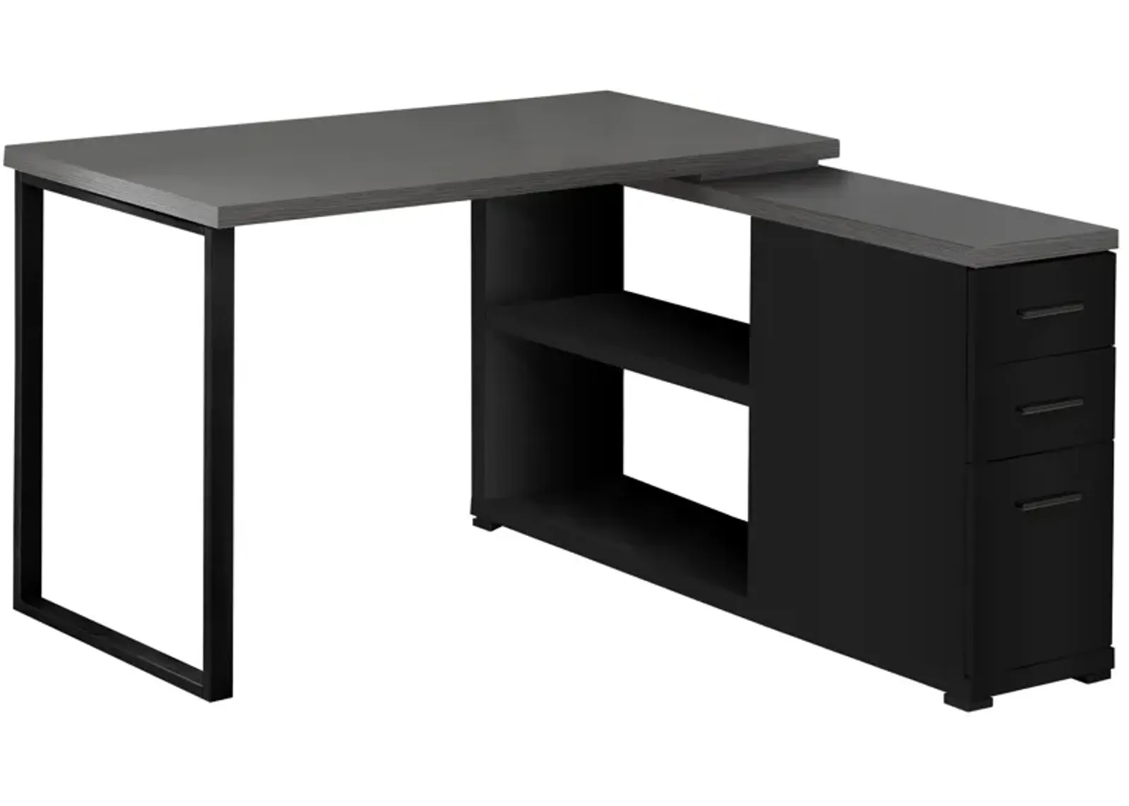 Computer Desk, Home Office, Corner, Left, Right Set-Up, Storage Drawers, L Shape, Work, Laptop, Metal, Laminate, Black, Grey, Contemporary, Modern