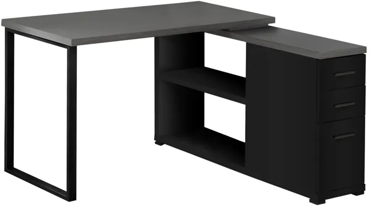 Computer Desk, Home Office, Corner, Left, Right Set-Up, Storage Drawers, L Shape, Work, Laptop, Metal, Laminate, Black, Grey, Contemporary, Modern