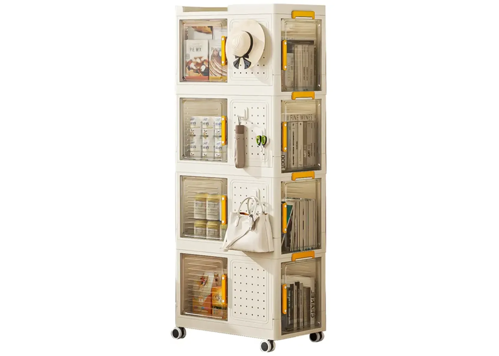 4-Tier Rolling Storage bookcase with Wheels, Large Capacity Storage bins, Mobile Multifunction Utility Rolling Storage Organizer,Mobile Shelvi, living room, office