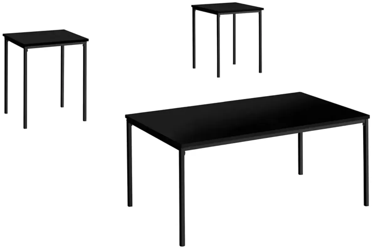 Monarch Specialties - Table Set, 3pcs Set, Coffee, End, Black Metal, Contemporary, Modern