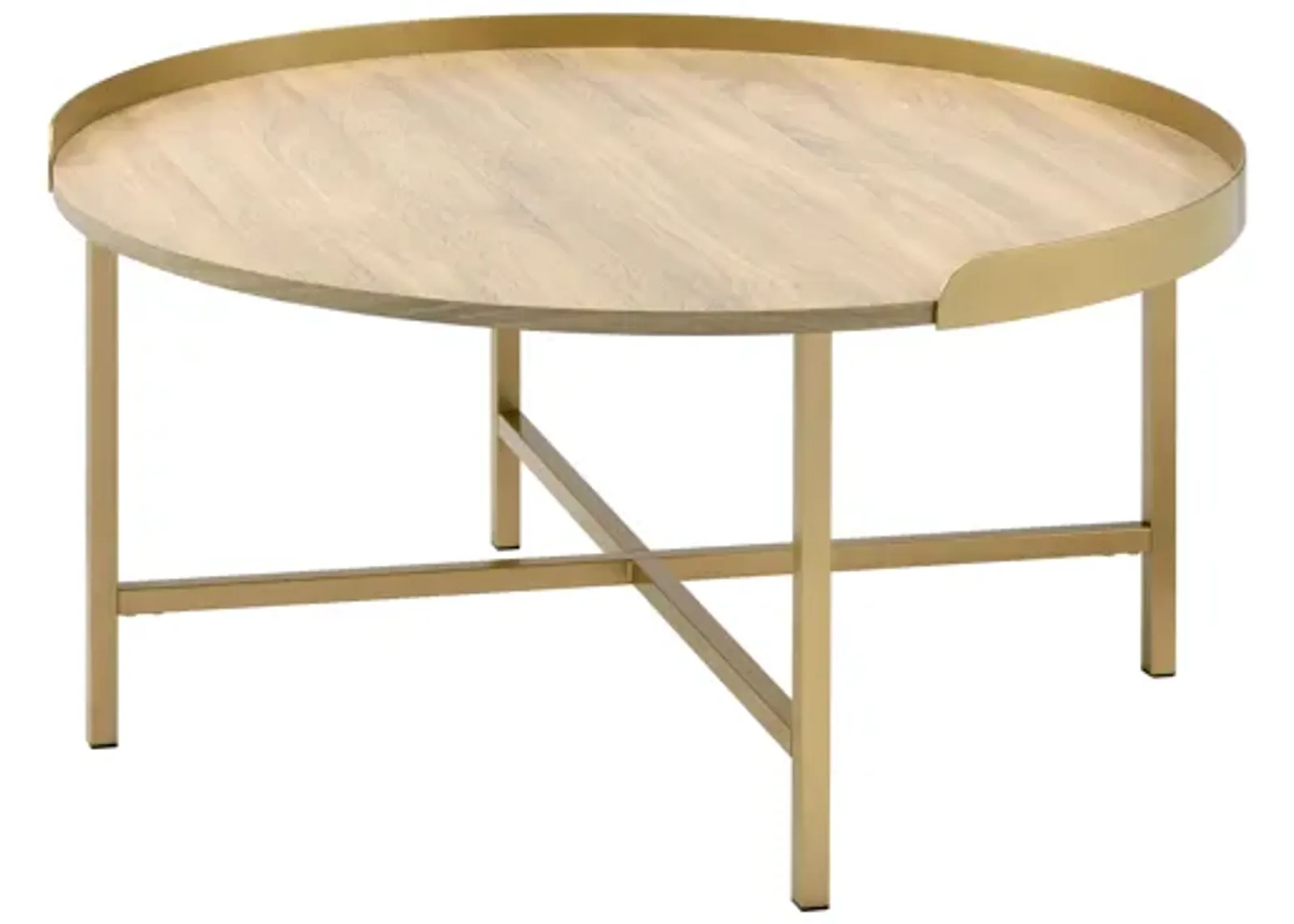 ACME Mithea Coffee Table, Oak Table Top & Gold Finish