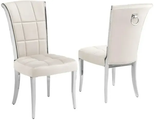 Best Quality Furniture Cream Velvet Chairs With Silver Base And A Decorative Back Ring (Set Of 2)