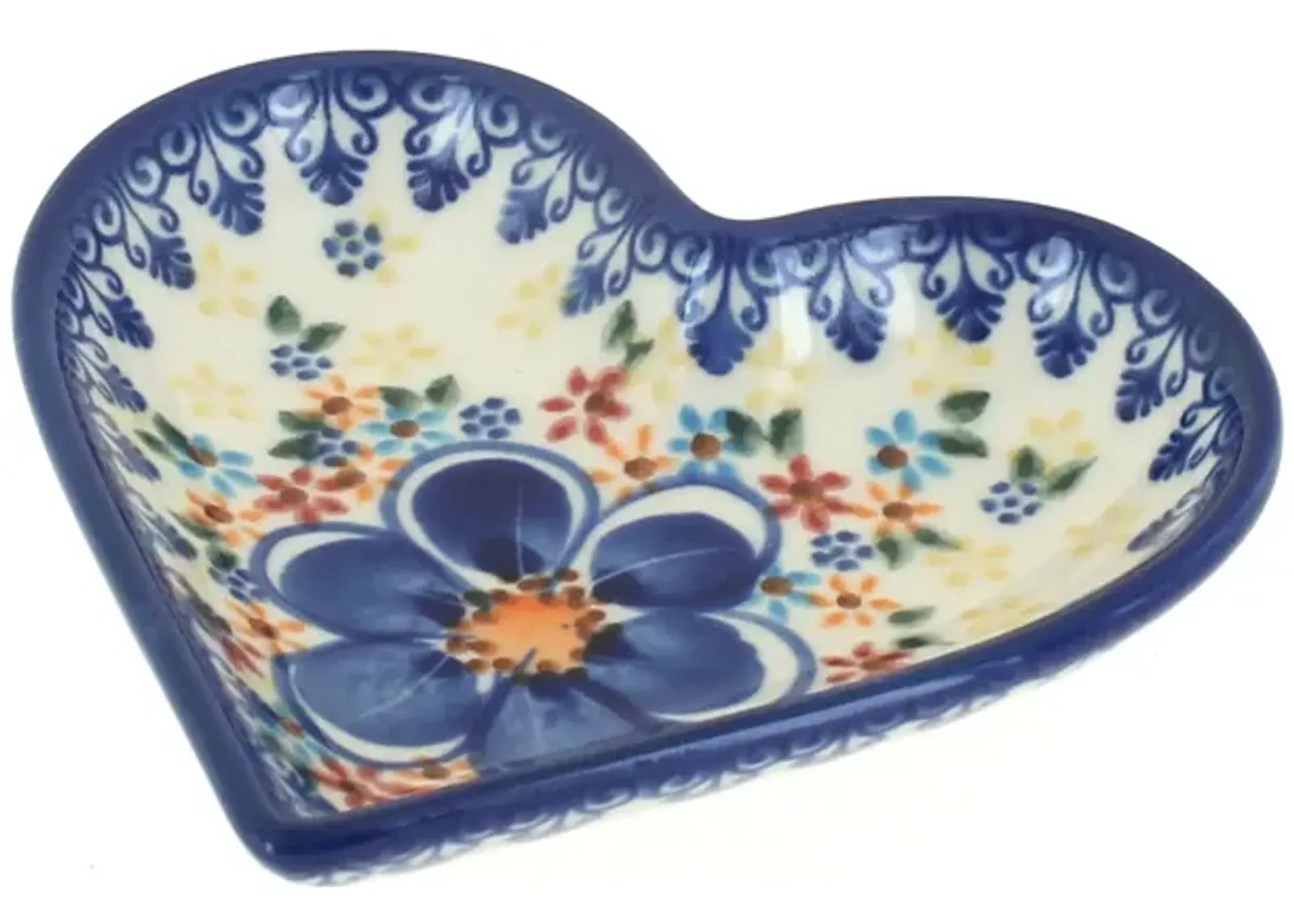 Blue Rose Polish Pottery Garden of Eden Heart Dish