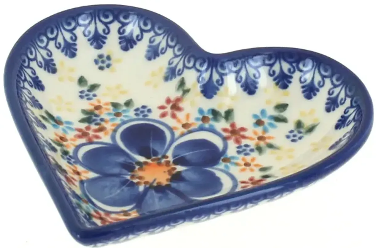 Blue Rose Polish Pottery Garden of Eden Heart Dish