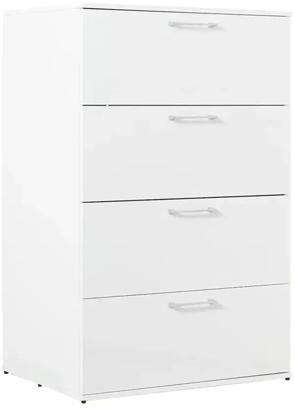 Eli 48 Inch Tall Dresser Chest, 4 Big Storage Drawers, Glossy White Finish - Benzara