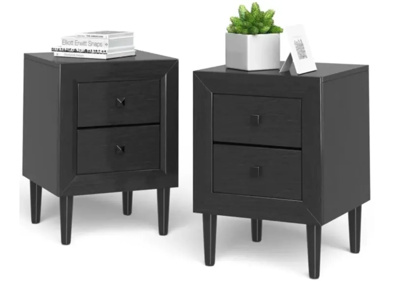 Hivvago 2Pcs Multipurpose Retro Nightstand with 2 Drawers