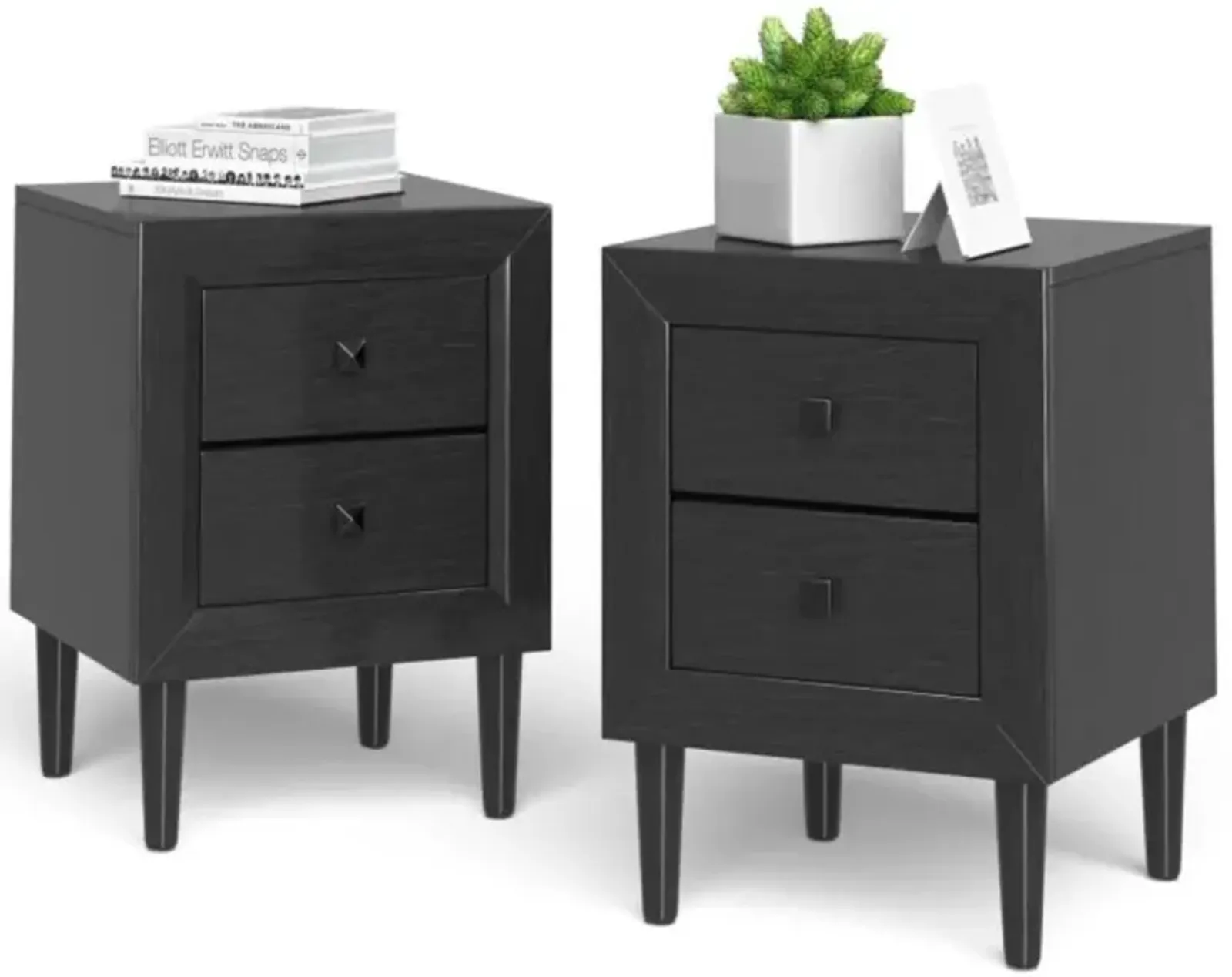 Hivvago 2Pcs Multipurpose Retro Nightstand with 2 Drawers