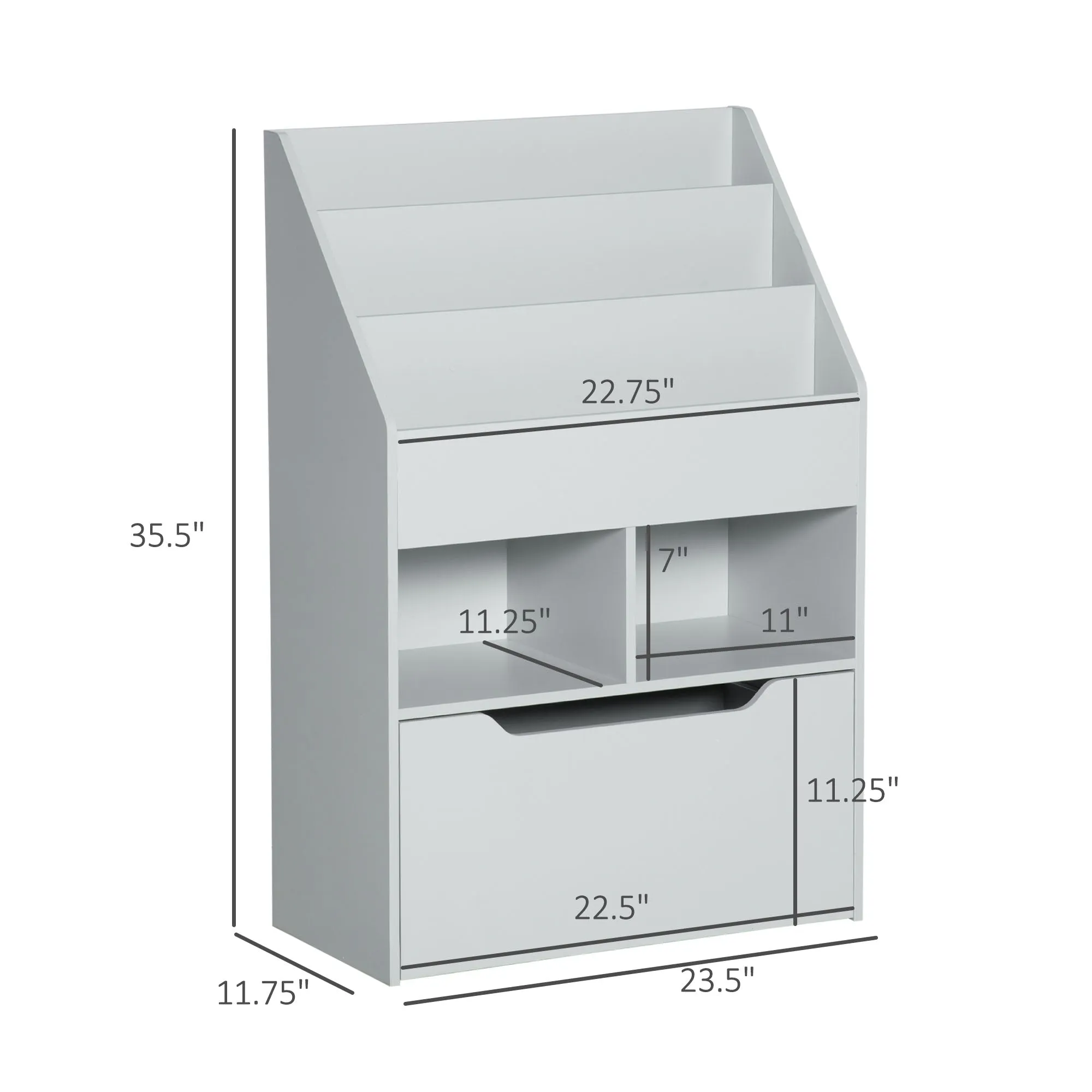 Gray Kids' Organizer: Bookcase with Shelves, Bins and Drawer