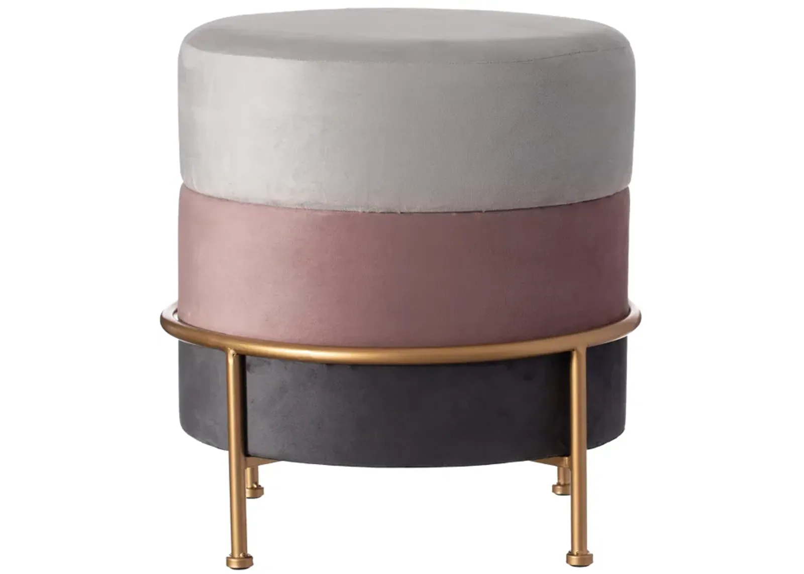 Round Velvet Ottoman Stool 16" Tall Tricolor with Gold Metal Stand