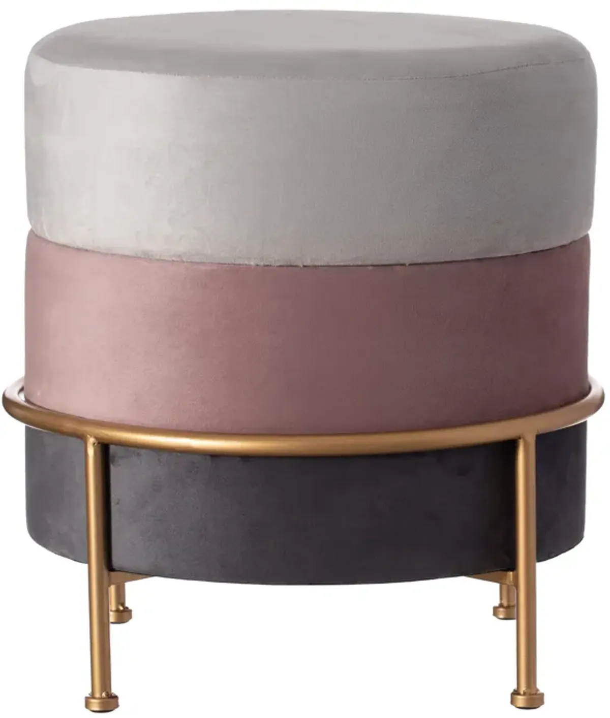 Round Velvet Ottoman Stool 16" Tall Tricolor with Gold Metal Stand