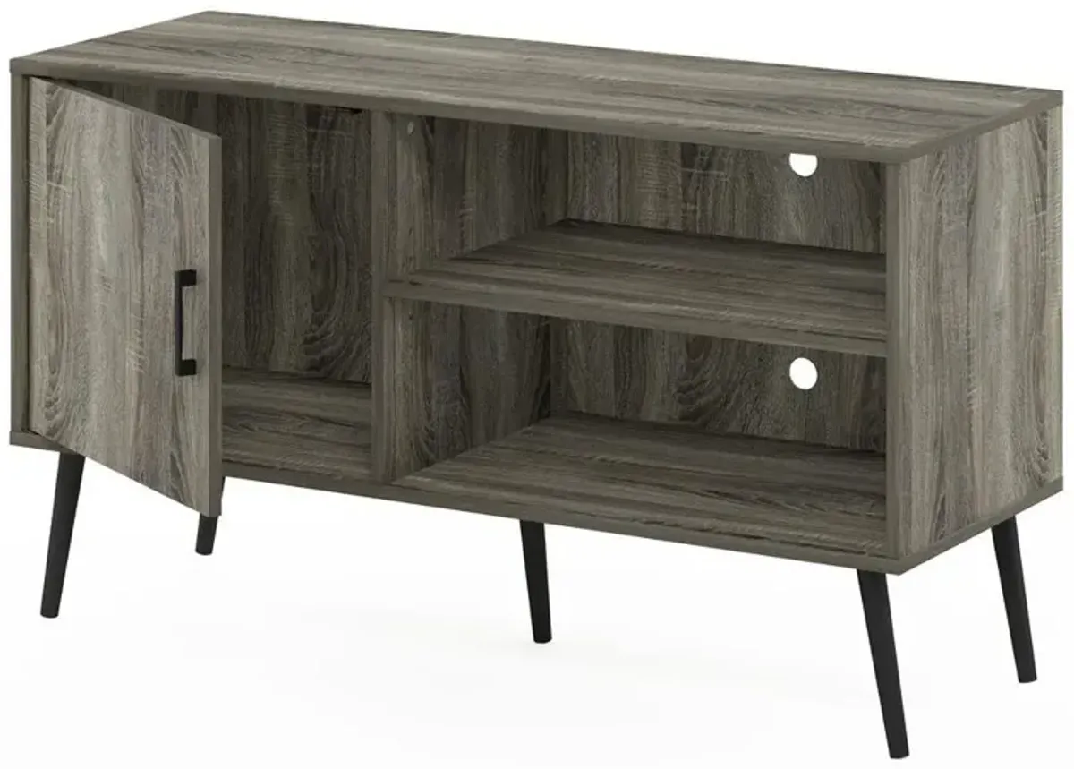 Furinno Claude Mid Century Style TV Stand with Wood Legs, One Cabinet Two Shelves, French Oak Grey