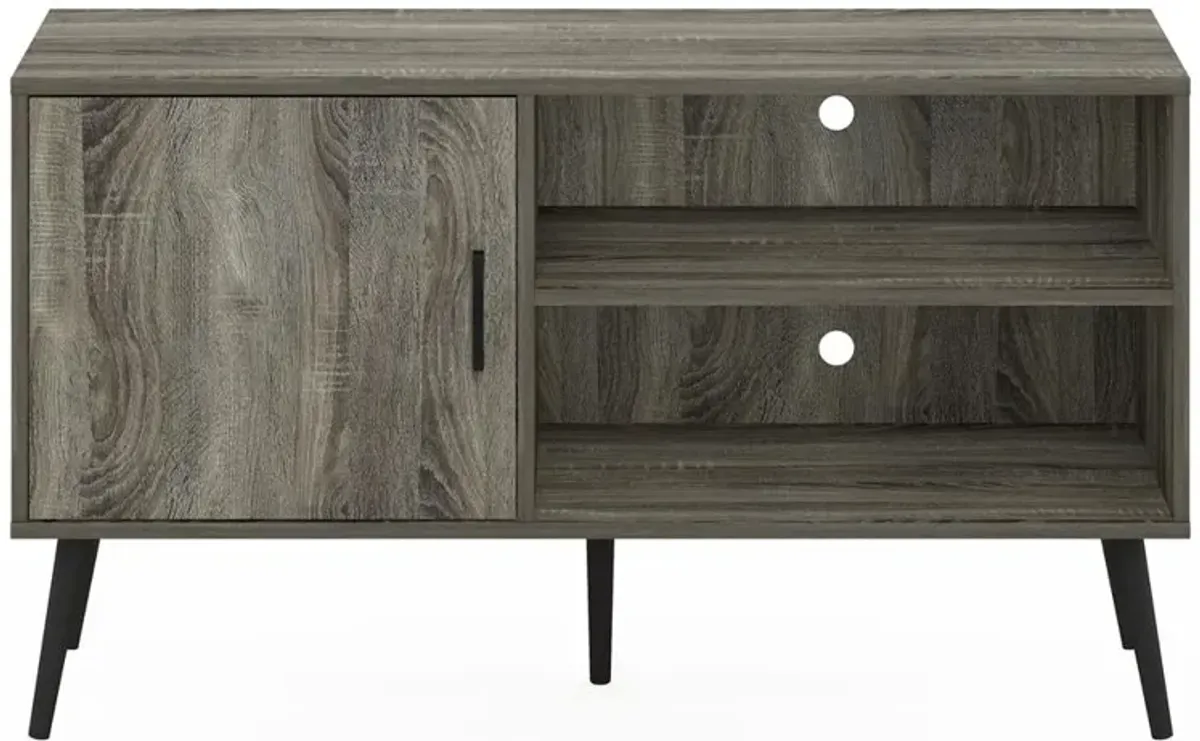 Furinno Claude Mid Century Style TV Stand with Wood Legs, One Cabinet Two Shelves, French Oak Grey