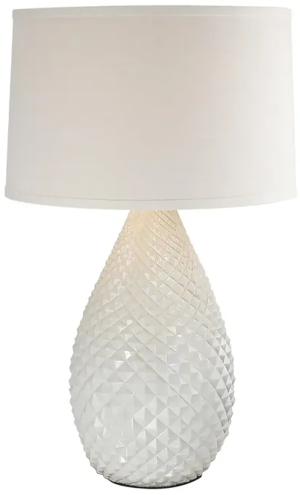 Benjara BM304872 26 in. Zudi White Drum Shade Drop Shaped Body Table Lamp Swiss White