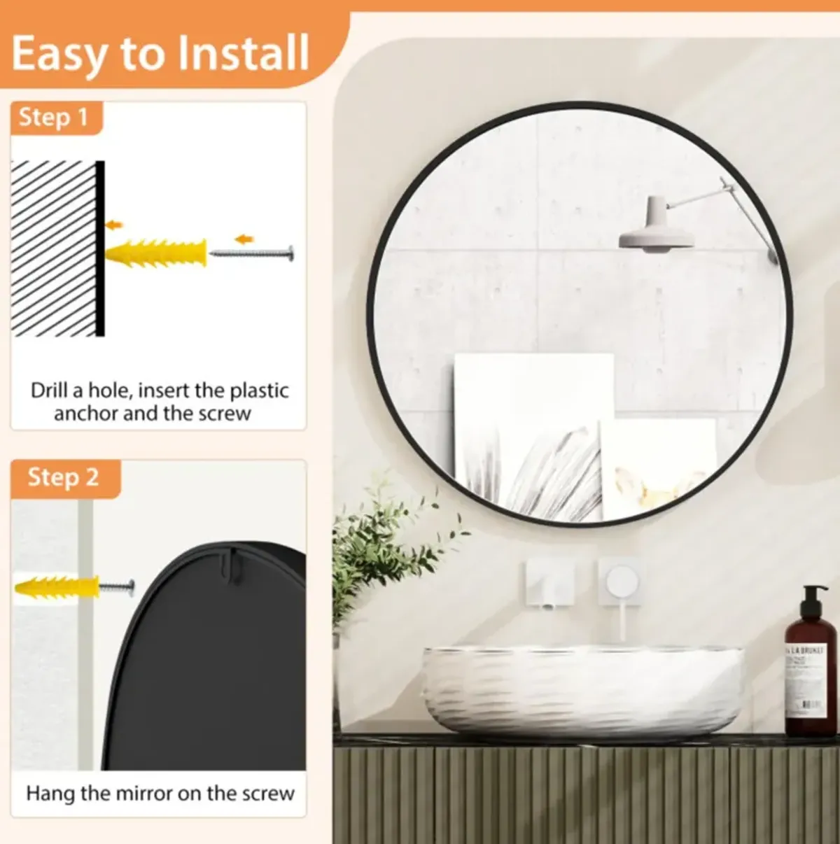 Hivvago 24" Black Circle Bathroom Mirror with Explosion-proof Film