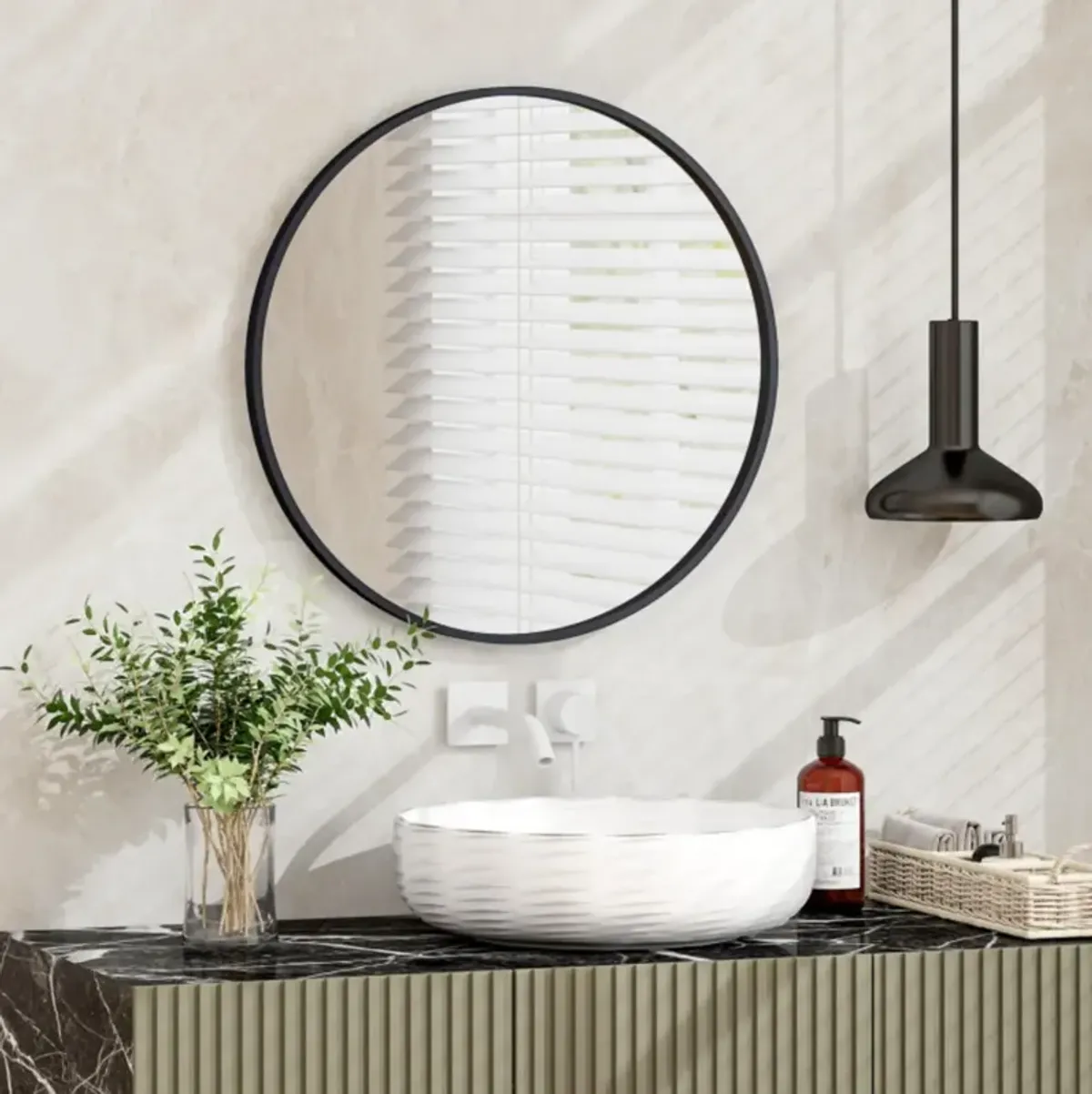 Hivvago 24" Black Circle Bathroom Mirror with Explosion-proof Film