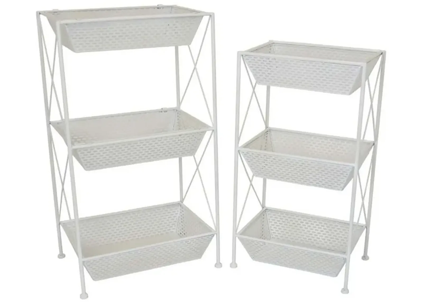 30 Inch Plant Stands Set of 2, Open Metal Frame, 6 Square Baskets, White - Benzara