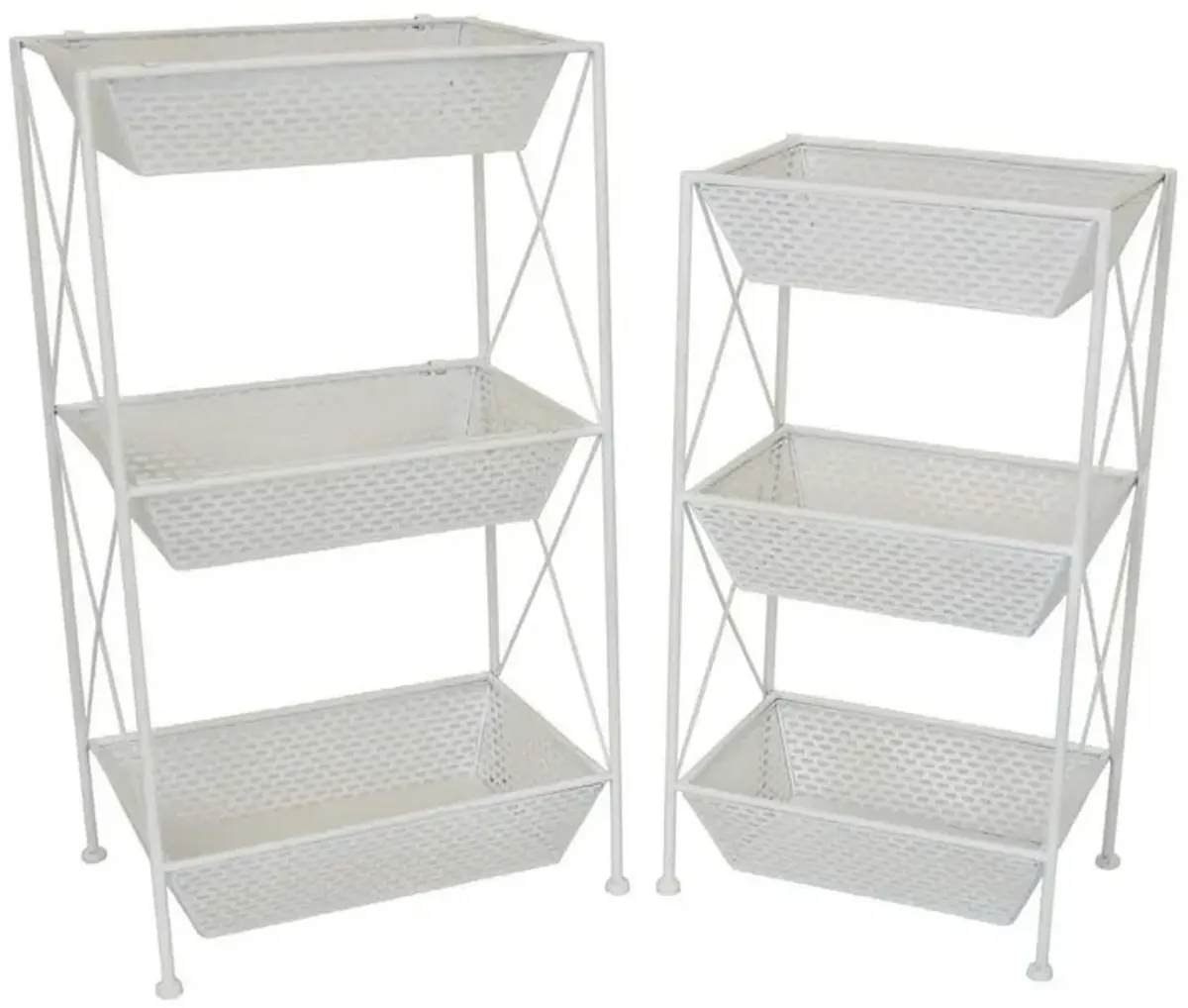 30 Inch Plant Stands Set of 2, Open Metal Frame, 6 Square Baskets, White - Benzara