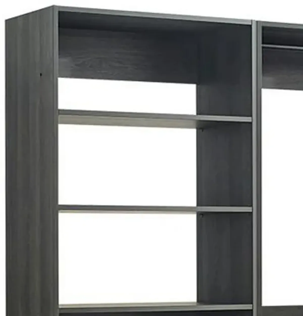 Dee Modular Closet System, 3 Hanging Rods and 6 Shelves, Dark Gray Wood - Benzara