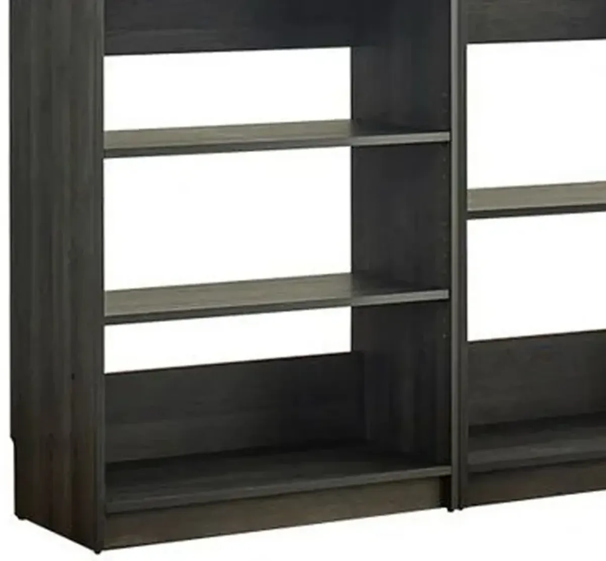 Dee Modular Closet System, 3 Hanging Rods and 6 Shelves, Dark Gray Wood - Benzara