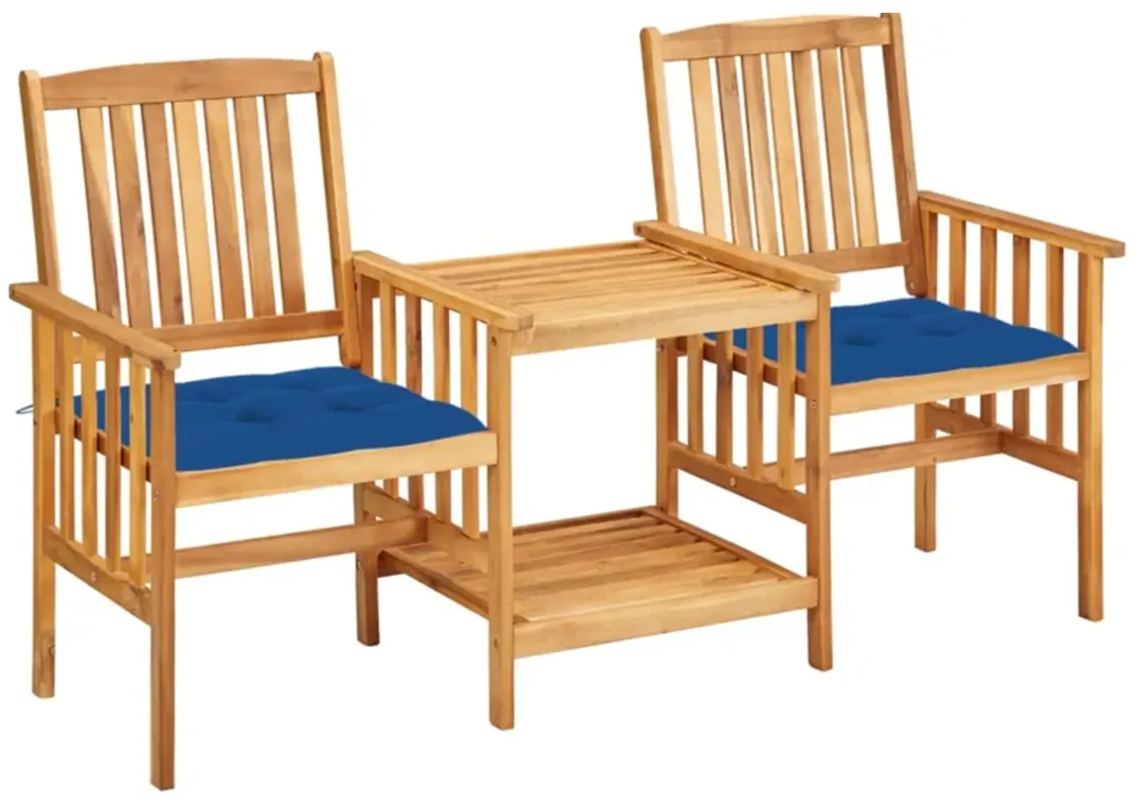 vidaXL Patio Chairs with Tea Table and Cushions Solid Acacia Wood