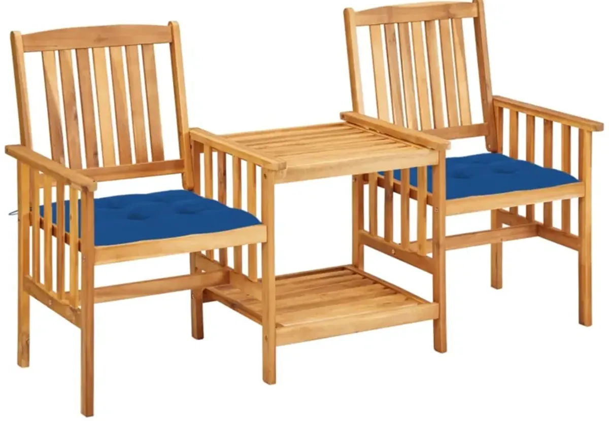 vidaXL Patio Chairs with Tea Table and Cushions Solid Acacia Wood