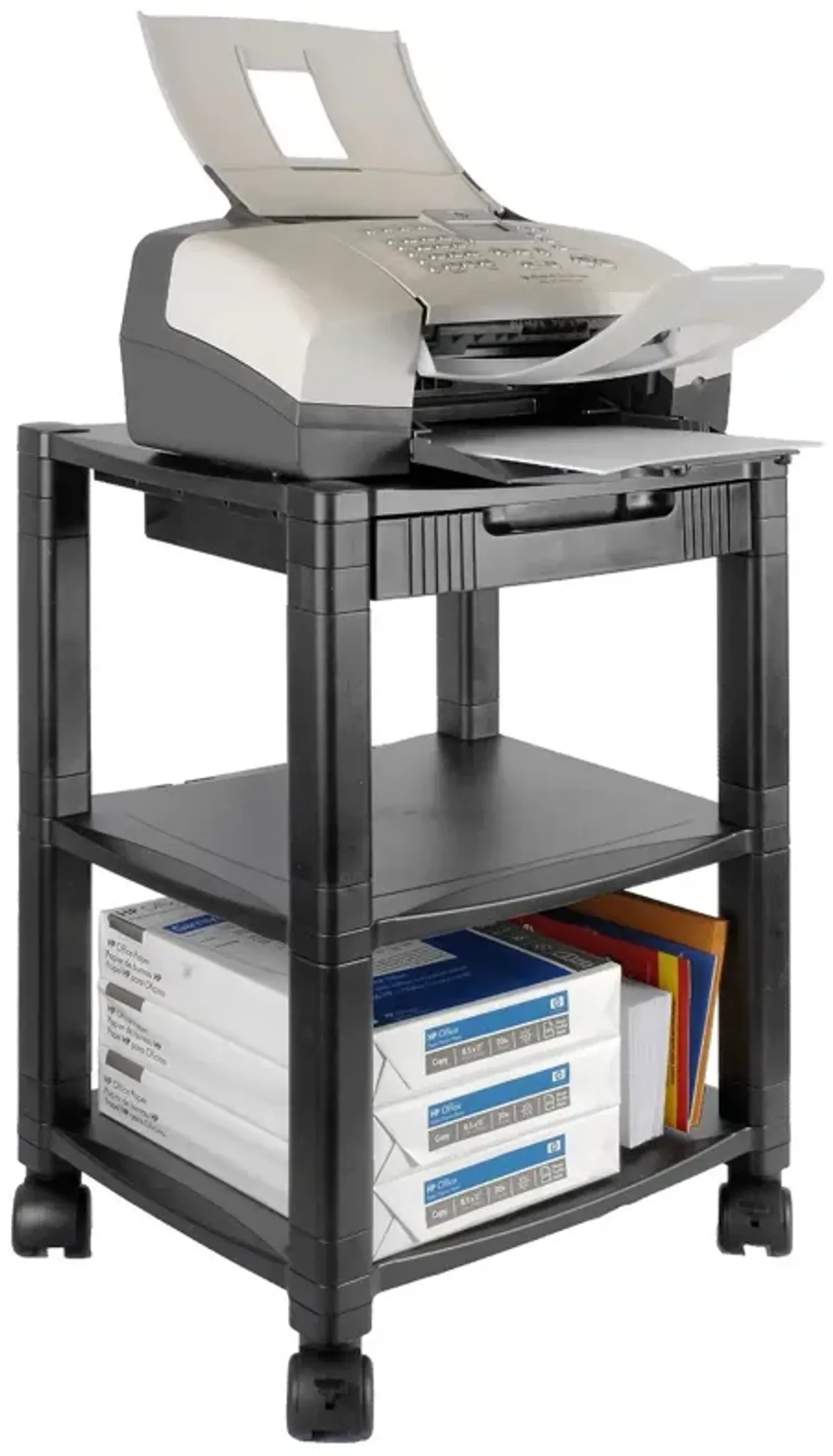 3-Shelf Mobile Printer Stand with Organizer Drawer