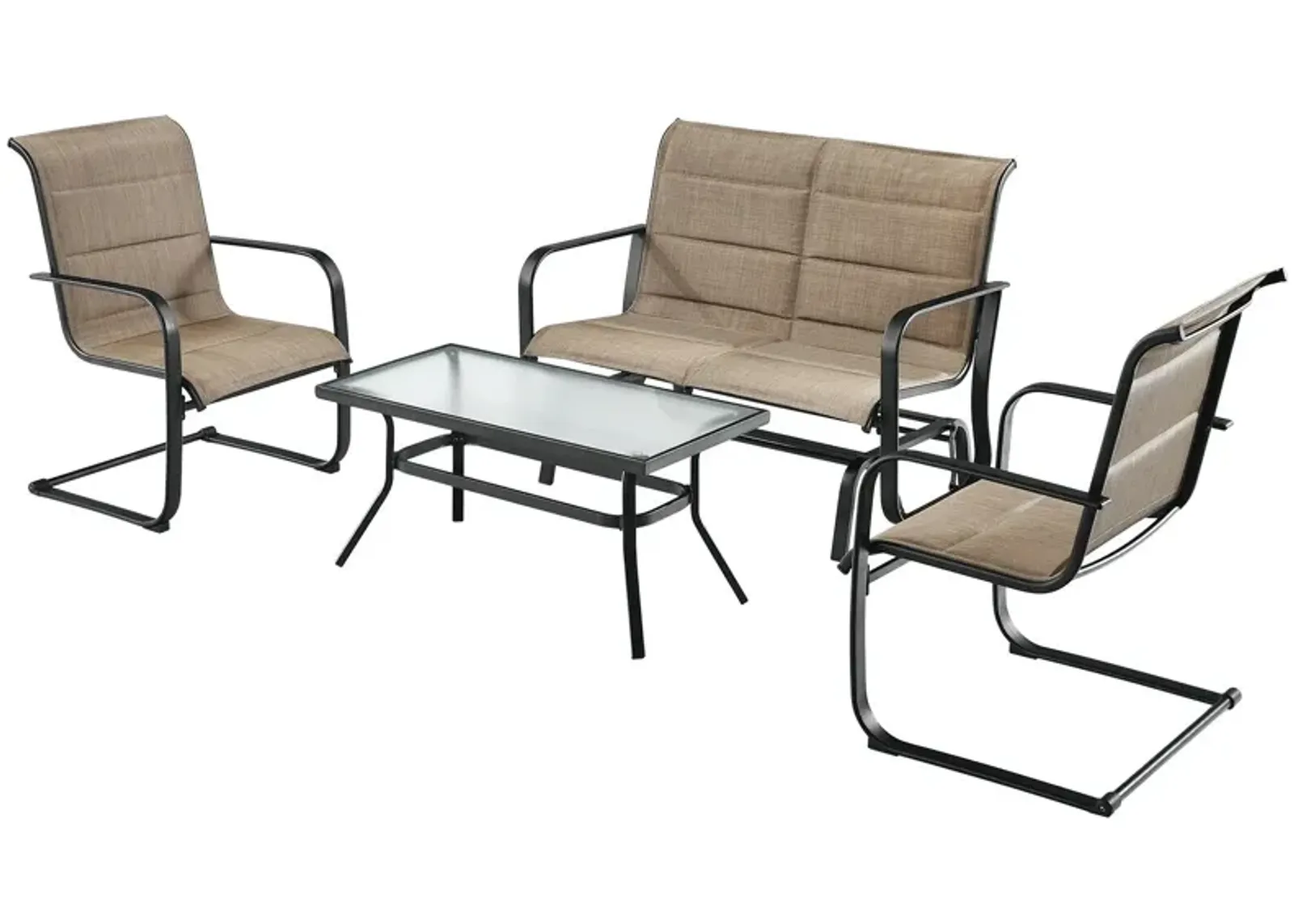 4 Pieces Outdoor Patio Conversation Sets with Padded Glider Loveseat and Coffee Table