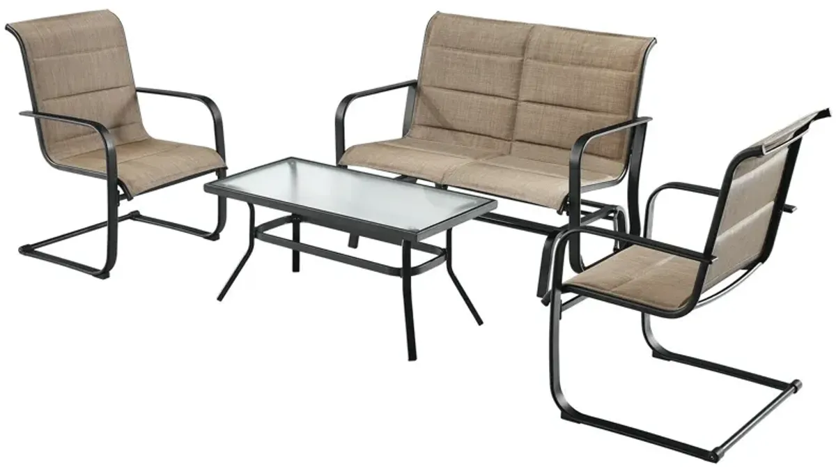 4 Pieces Outdoor Patio Conversation Sets with Padded Glider Loveseat and Coffee Table