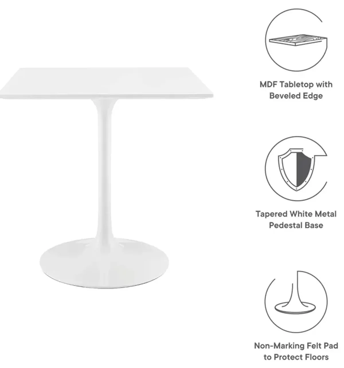 Modway - Lippa 28" Square Wood Top Dining Table White