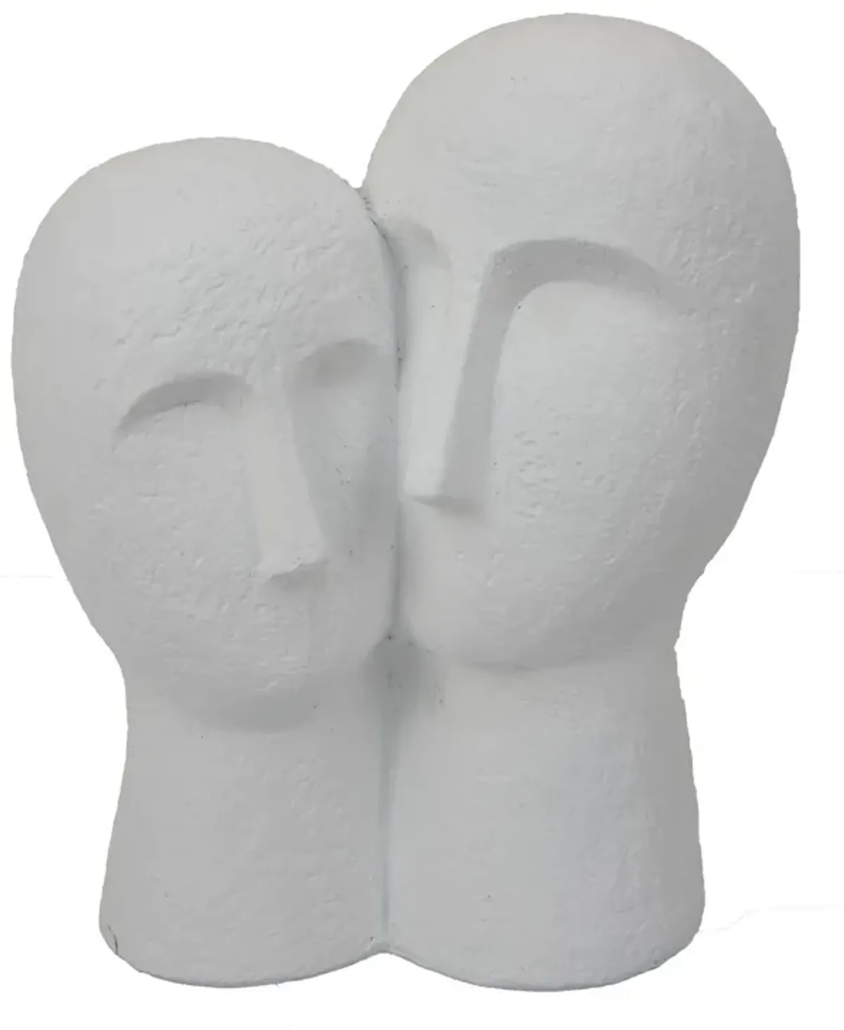 Kenny Outdoor Double Head Sculpture, White Finished Resin, 12 Inch - Benzara