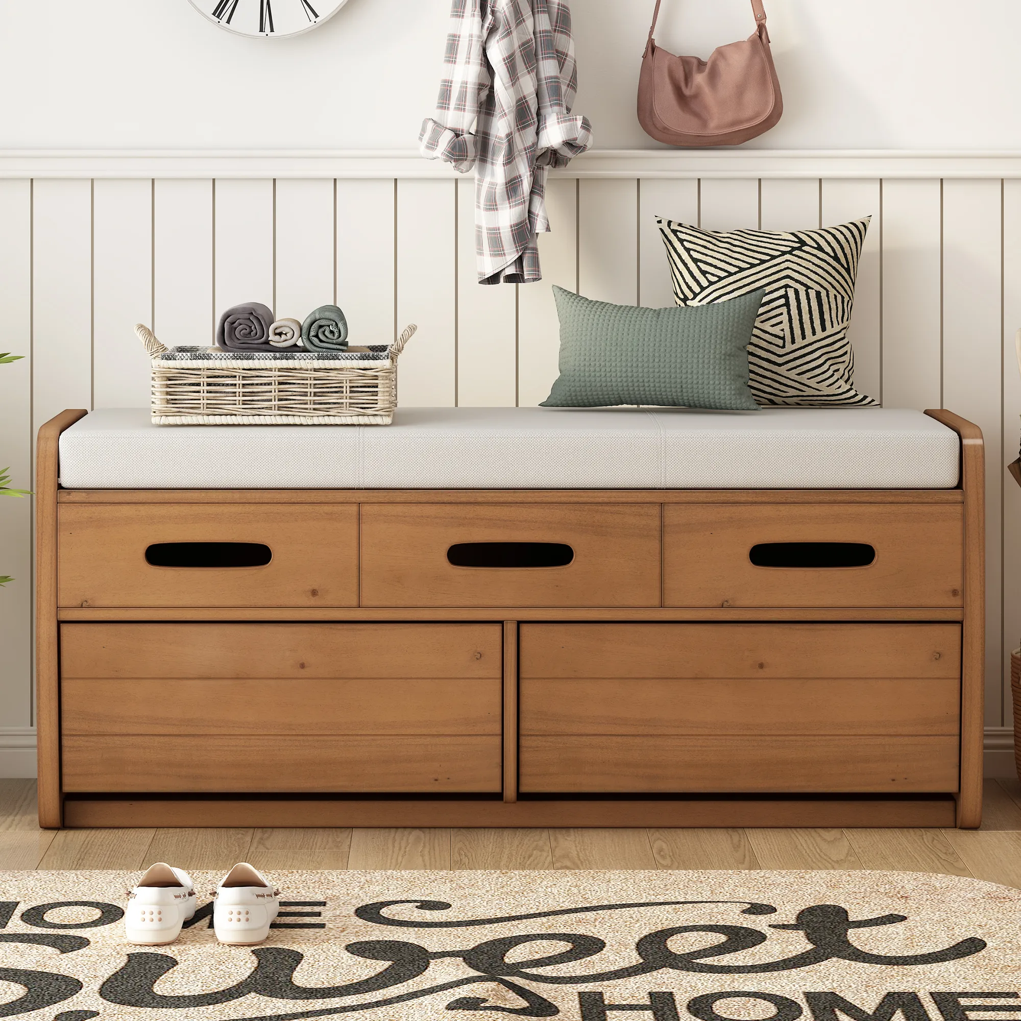 Merax Rustic Storage Bench with 2 Drawers