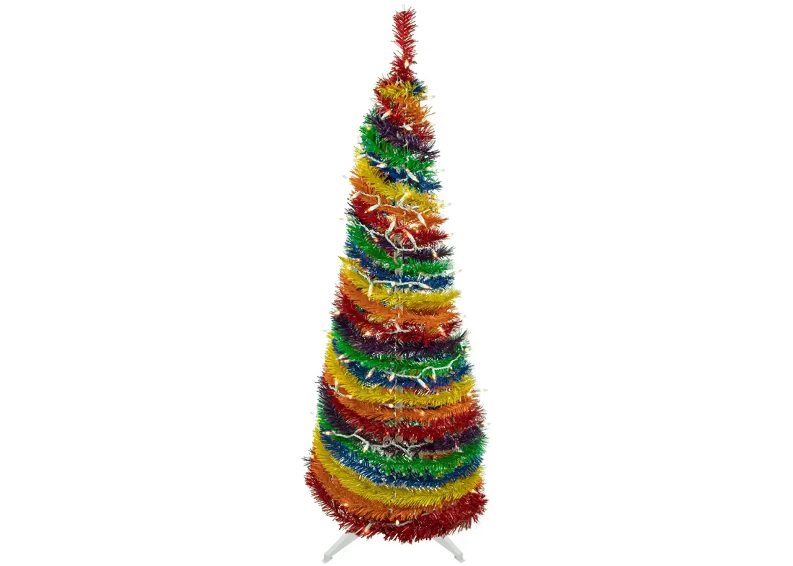 4' Pre-Lit Rainbow Tinsel Pop-Up Artificial Christmas Tree  Clear Lights