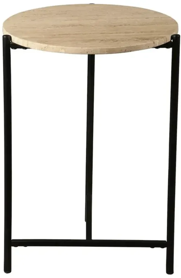 World Interiors Charleston 18 Side Table in Travertine Stone and Iron