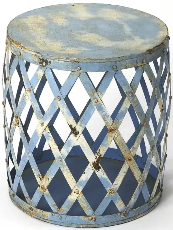 Hivvago 17 Inch Rustic Blue Iron Lattice Round Top End Table