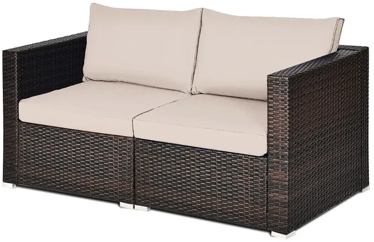 2PCS Patio Rattan Sectional Conversation Sofa Set