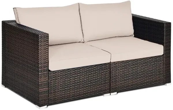 2PCS Patio Rattan Sectional Conversation Sofa Set