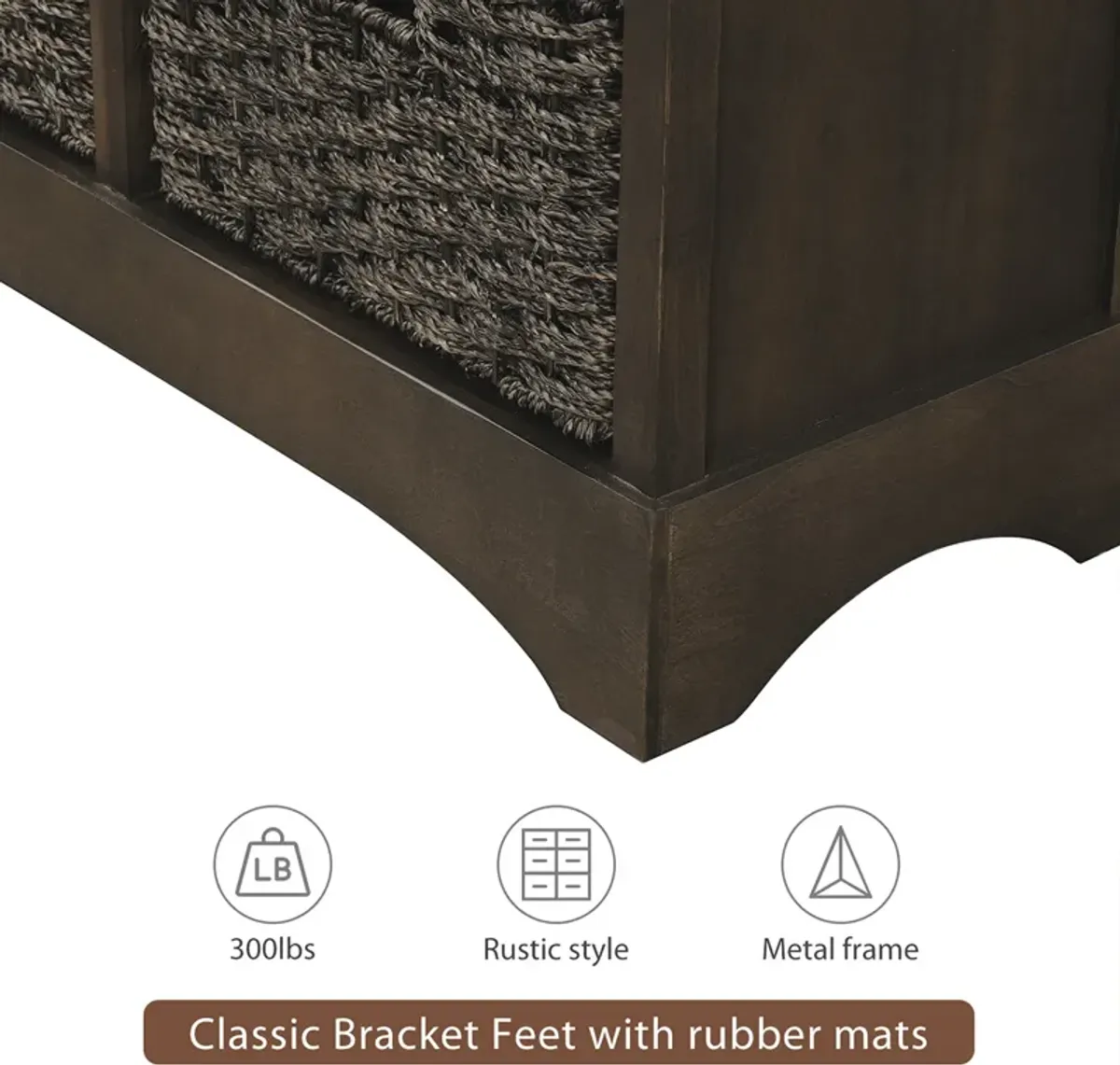 Rustic Storage Cabinet With Two Drawers And Four Classic Rattan Basket