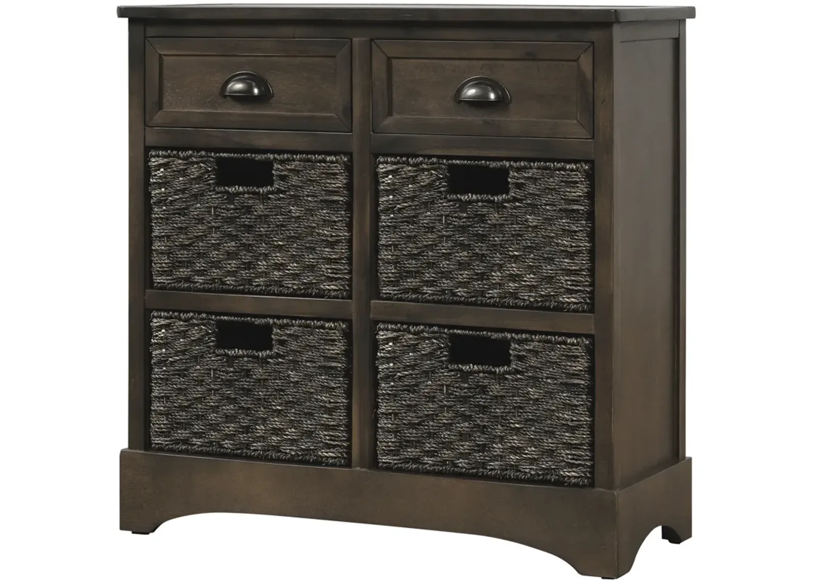 Rustic Storage Cabinet With Two Drawers And Four Classic Rattan Basket