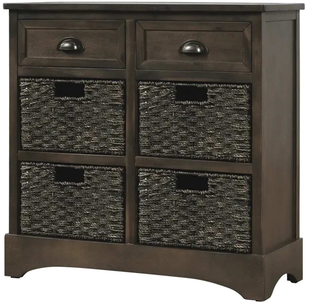 Rustic Storage Cabinet With Two Drawers And Four Classic Rattan Basket