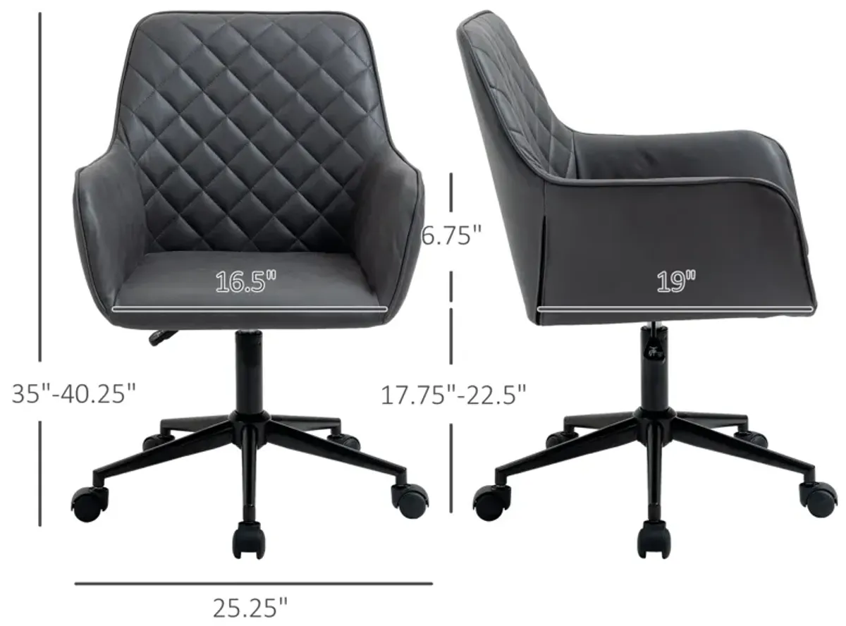 Dark Grey Task Chair: Office Chair with Diamond Design and Padded Arms