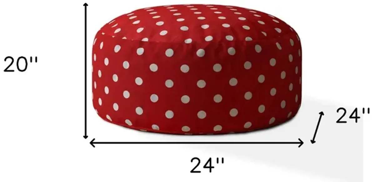 Hivvago 24" Red And White Cotton Round Polka Dots Pouf Ottoman