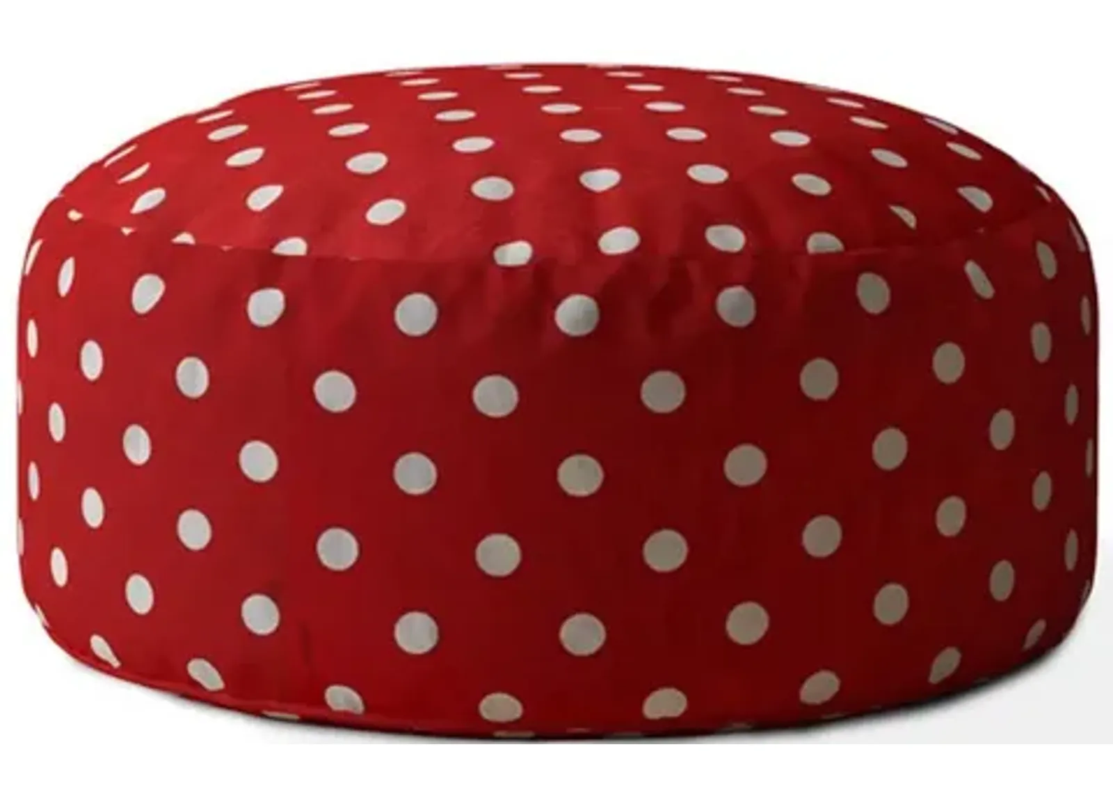 Homezia 24" Red And White Cotton Round Polka Dots Pouf Ottoman