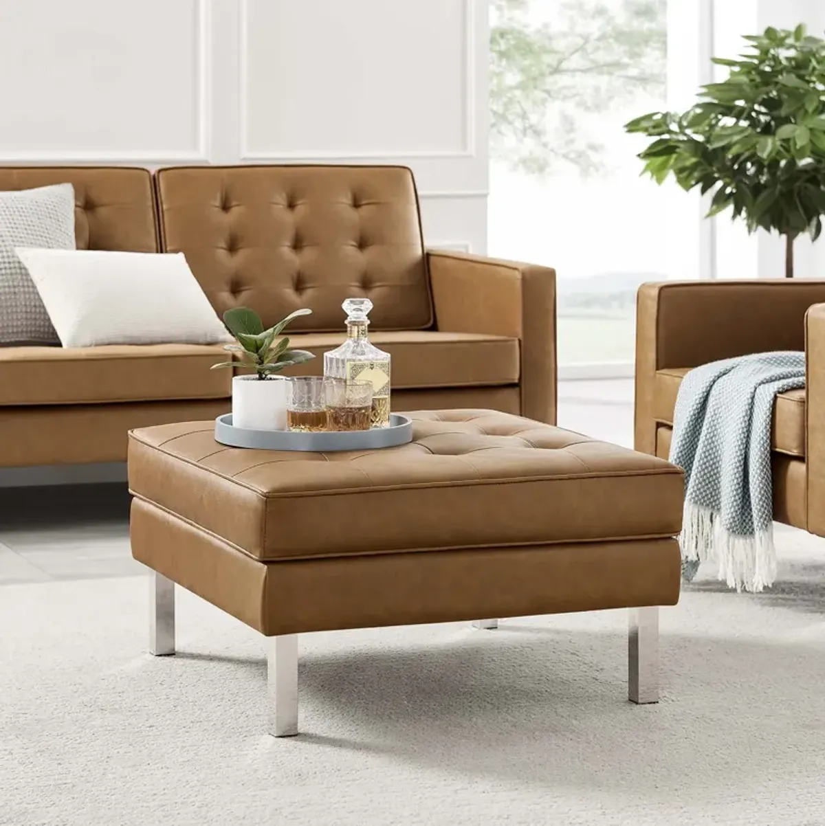 Loft Tufted Vegan Leather Ottoman