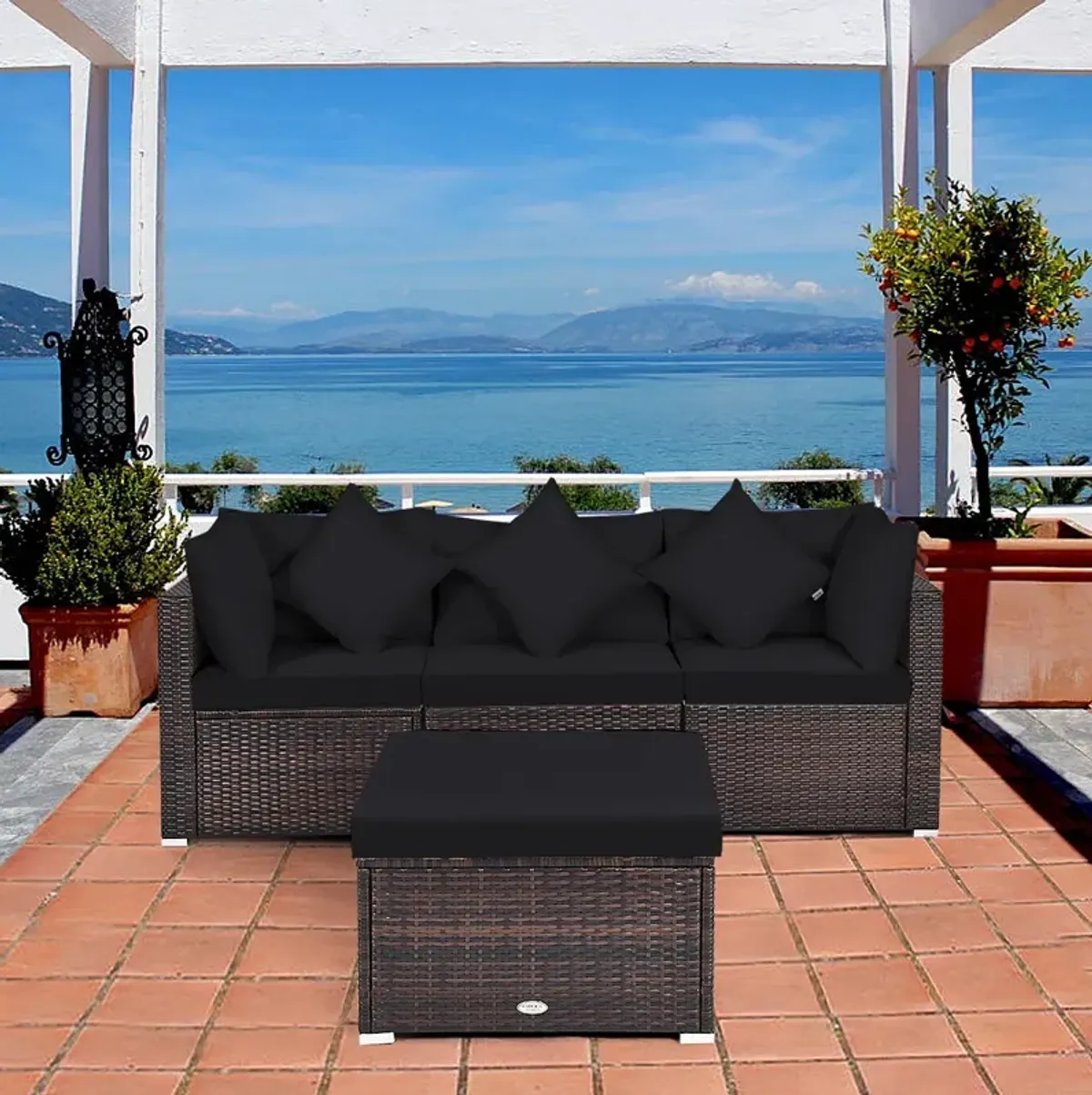 4 Pcs Ottoman Garden Deck Patio Rattan Wicker Furniture Set Cushioned Sofa