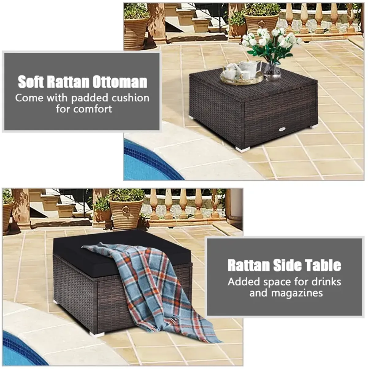 4 Pcs Ottoman Garden Deck Patio Rattan Wicker Furniture Set Cushioned Sofa